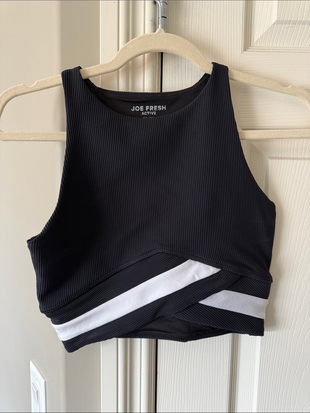 Joe Fresh Black and White Ribbed Crossover Sports Crop